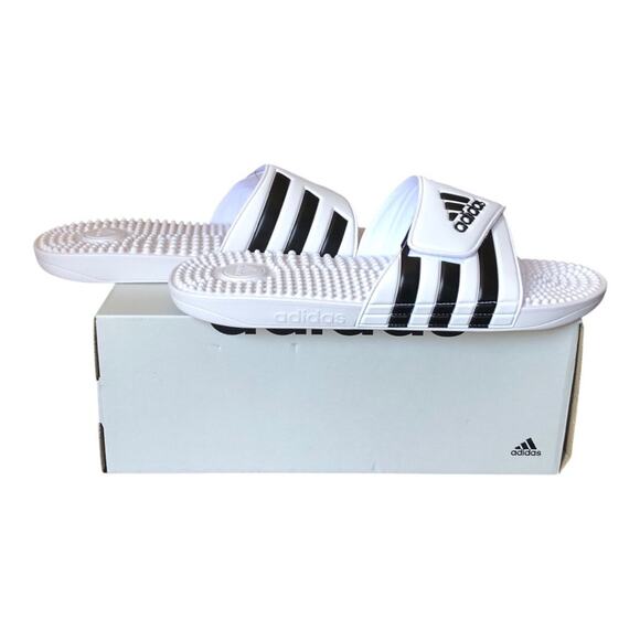 Adidas NIB Adissage Massage Post Workout Rejuvenation Slides White Black Size 17 - Picture 3 of 16